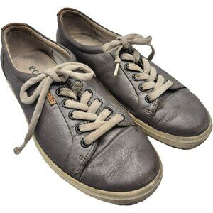 Ecco Soft 7 Lace-Up Sneakers Gunmetal Metallic Gray Leather Men's 7 Extra Width